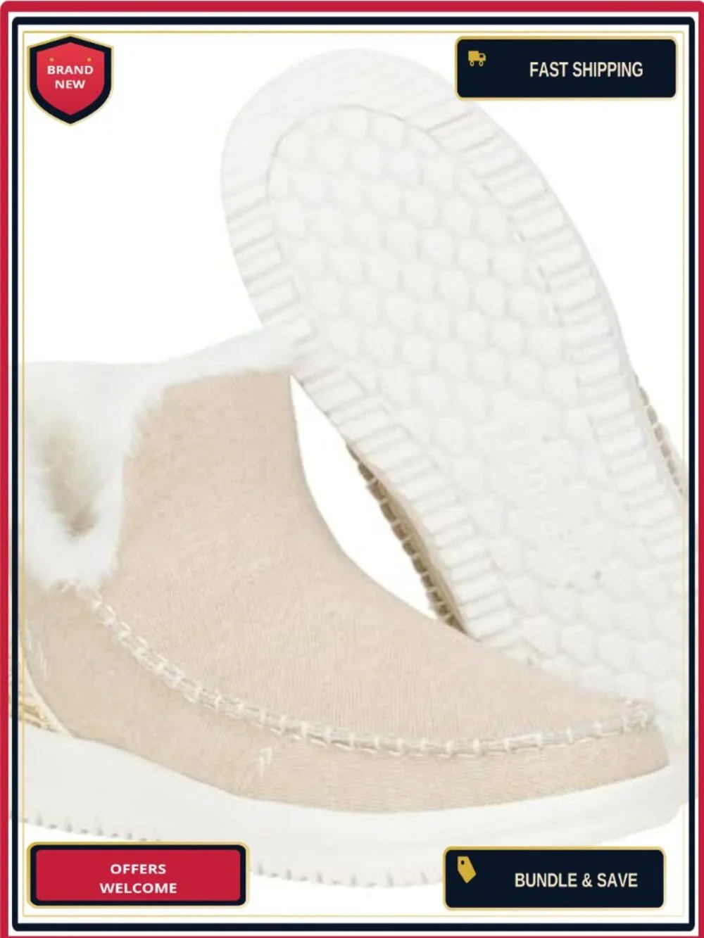 HEYDUDE Women's Camden Brushed Cozy Slip-On Boots Water Resistant Canvas
